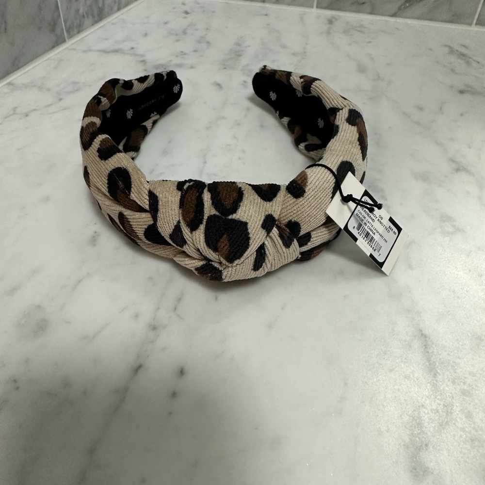 Lele sadoughi latte leopard corduroy knotted headband